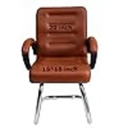 P P Chair Leatherette Brown Medium Back Double Pipe Frame Cushion Office Executive Chair (Pack of 2) image 5