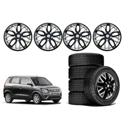Auto Pearl 4 Pcs 14 inch Polypropylene Black &a; Silver Press Type Car Wheel Cover Set with Retention Ring for Maruti Suzuki WagonR 2019-2020, WC14in_VIVA_Blk_Sil_WagonR_2019_20 image 2