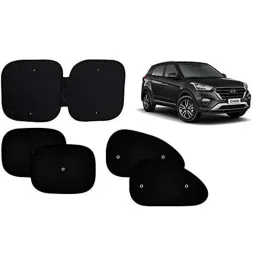 Auto Pearl 5 Pcs PVC &a; Mesh Black Window &a; Front Sun Shade Set for Hyundai Creta 2019, Chipkoo_4Plus1_Creta2019-picture-41