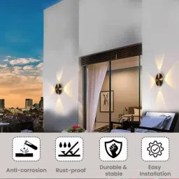 Gigawatts 4W IP65 4 Way Warm White Waterproof COB LED Wall Light with Exterior image 4