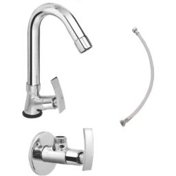 IRIS Passion 3 Pcs Brass Chrome Finish Swan Neck Basin Tap, Connection Pipe &a; Angle Cock Set-picture-28