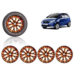 Auto Pearl 4 Pcs 14 inch ABS Black &a; Orange Press Type Fitting Car Wheel Cover Set for Tata Vista-image-92