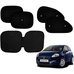 Auto Pearl 5 Pcs PVC &a; Mesh Black Window &a; Front Sun Shade Set for Fiat Grande Punto-picture-24