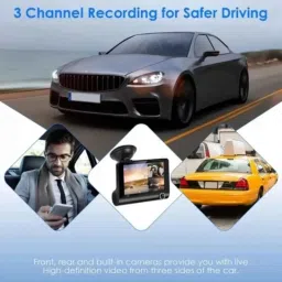 OneXsale 1080p Parking Mode Cycle Recording Night Vision Dashcam with 4 inch LCD Screen &a; 3 Cameras image 3