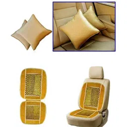 Kozdiko 2 Pcs Beige Car Cushion Pillow Set &a; Wooden Bead Beige Car Seat Cover Combo, Koz-4612-picture-29