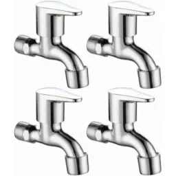 Gold Bell Pan Stainless Steel Silver Wall Mounted Chrome Finish Short Body Bib Tap with Wall Flange (Pack of 4)-image-1