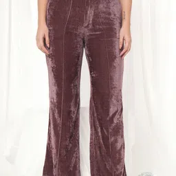 tandul Women Regular Fit Brown Velvet Trousers-picture-10