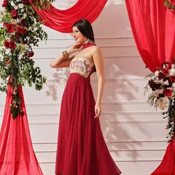 indo street Women A-line Red Maxi/Full Length Dress image 4