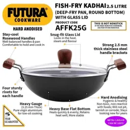 Hawkins Futura 2.5 Litre 25cm Round Bottom Fish Fry Kadhai with Glass Lid, AFFK 25G (Pack of 5) image 2
