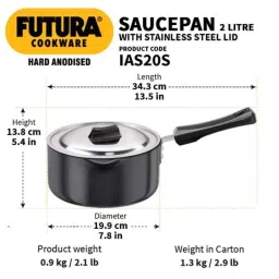 Hawkins Futura 2 Litre 18cm Induction Friendly Hard Anodized Ezee Pour Saucepan with Lid, IAS 20S (Pack of 2) image 3
