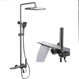 Aquieen Brass Grey Shower Set with Temperature Control &a; Waterfall Mixer-image-76