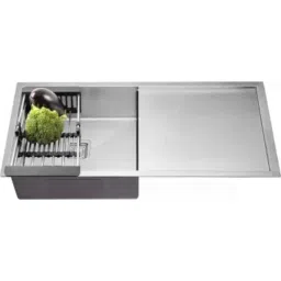 Fossa FS-11Drain 45x20x10 inch Stainless Steel Matt Finish Silver Single Bowl with Drainboard Handmade Kitchen Sink-image-3