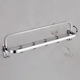 kuric 304 Grade Stainless Steel Folding Towel Rod with Hooks, Towel Bar, Hanger 24 inch 1 Bar Towel Rod image 3