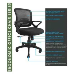 Adiko Black Low Mesh Back Ergonomic Office Chair with Armrest, ADPN CH 032 image 5