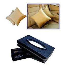 Kozdiko 2 Pcs Beige Car Cushion Pillow Set &a; Black Car Tissue Paper Box Combo, Koz-5765-picture-30