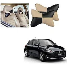 Kozdiko 2 Pcs Black &a; Beige Square Chess Design Car Neck Rest Pillow Set for Maruti Suzuki Swift 2018-picture-17