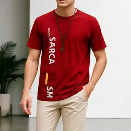autna Men Printed Round Neck Cotton Blend Red T-Shirt image 3