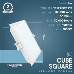 Fybros Cube 8W Polycarbonate Cool White Square Sleek LED Panel Light, FLS5160A image 2