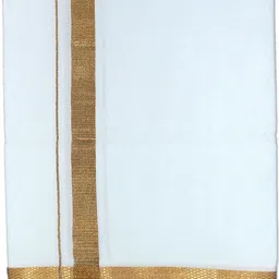 Prakasam Cotton Men's Gold Jari Border (1.28X2.00 mtrs) Single White Dhoti/ Golden Jari border ( pack of 1 ) Solid Men Dhoti-picture-25