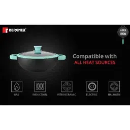 Bergner Elements 23cm Black Cast Iron Kadhai with Glass Lid, BG-34124-BK image 5