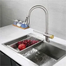 Fossa Stainless Steel Grey Single Hole Kitchen Sink Faucet with Pull Down Sprayer &a; Waterfall Shower image 2