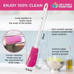 Scotch-Brite 6x2x10cm Pink &a; White Bottle Cleaner Brush with Anti-Bacterial Sponge &a; Non-Scratch Cleaning image 4