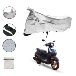 Riderscart Polyester Silver Waterproof Two Wheeler Body Cover with Storage Bag for Yamaha 125 Drum image 2