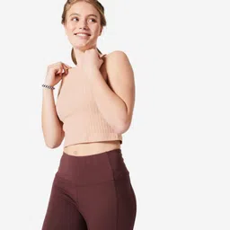 Women's Ribbed Cropped Fitness Tank Top 520 - Powder Beige-image-63