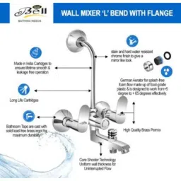 Gold Bell New Siya Brass Silver Wall Mounted Chrome Finish 3 in 1 Wall Mixer with L Bend image 3
