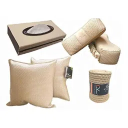 Kozdiko 2 Pcs Cushion Pillow, 2 Pcs Neck Rest, Tissue Box &a; Steering Beige Car Cover Combo for Toyota Glanza image 2