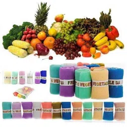 Ampereus 23x34cm Polyurethane Multicoloured Foldable Vegetable &a; Fruit Fridge Reusable Net Bag (Pack of 12) image 5