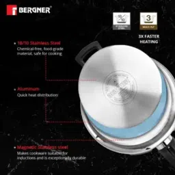 Bergner Argent Triply 1.5 Litre Stainless Steel Silver Outer Lid Induction Bottom Pressure Cooker image 5