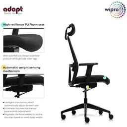 Wipro Adapt Fabric Black High Back Ergonomic Office Chair, EADH901311102196 image 2