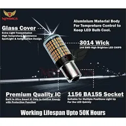 Miwings 144 SD 2800 Lumen 3014 Chipset Led Canbus Error Free Car Lamp 18W Car Turn Signal Indicator Light Bulbs Universal For Car Yeloow Amber144 SD Pack Of 2 image 2