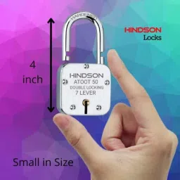 Hindson 50mm Silver Steel Double Locking Padlock with 3 Keys, Atoot 50 (Pack of 2) image 3