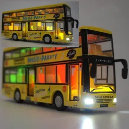 dikuji enterprise Luxury Die cast Metal Body Double Decker Travel Toy Bus with LED Light and Sound for Kids (Multi Colour- Colour May Vary) image 4