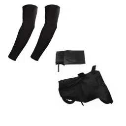 HMS Black Bike Body Cover for TVS Apache RTR with Free Size Nylon Black Arm Sleeves-picture-43