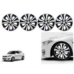 Auto Pearl 4 Pcs 14 inch Polypropylene Black &a; Silver Press Type Car Wheel Cover Set with Retention Ring for Maruti Suzuki Swift Type 3 2011-2014, WC14in_Tiago_BlkSil_SwiftType3_2011_14 image 2