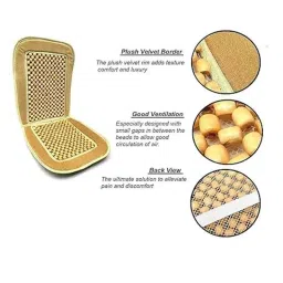 Auto Pearl PU, Velvet &a; Wooden Beads Beige Rectangular Seat Cushion for Nissan Kicks image 3