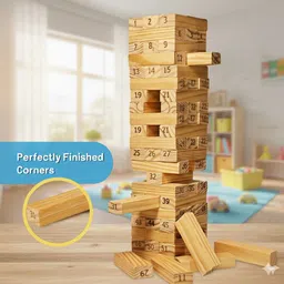 hello toys 54 Pc Wooden Tumbling Tower Jenga Game | Family & Kids Indoor Stacking Toy image 3