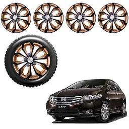 Auto Pearl 4 Pcs 15 inch Black &a; Golden ABS Press Type Hubcap Wheel Cover Set with Retention Ring for Honda CityIvtec-picture-43