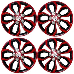 Auto Pearl 4 Pcs 14 inch Polypropylene Red &a; Black Press Type Car Wheel Cover Set with Retention Ring for Nissan Sunny 2011-2014 image 3