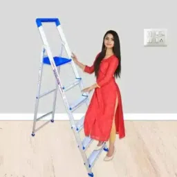 TNC Best 4U 150kg 6 Steps Aluminium &a; Plastic Silver &a; Blue Foldable Ladder with Platform &a; Hand Rail, SL-N-060102006 image 3