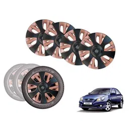 Auto Pearl 4 Pcs 14 inch Black &a; Copper ABS Press Type Hubcap Wheel Cover Set with Retention Ring for Hyundai VernaTransform-picture-26