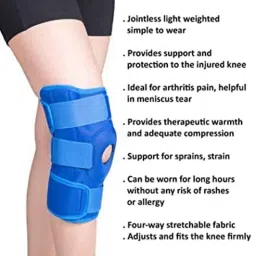 Kudize 2 Pcs Fabric Open Patella Hinged Blue Knee Brace Set for Men &a; Women, Size: XL image 3