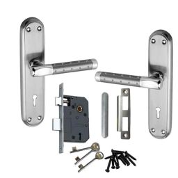 Atom Excel Stainless Steel Stain Finish Dotted Double Stage Mortise Lock Set With 3 Keys-picture-34