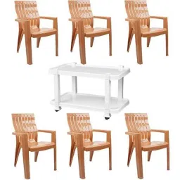 Italica 6 Pcs Polypropylene Camel Spine Care Chair &a; White Table with Wheels Set, 2277-6/9509-picture-34