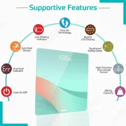 BeatXP Optifit Air 180kg Tempered Glass Blue Digital Weighing Scale with Backlit LED Panel, GHVMEDWES012 image 3