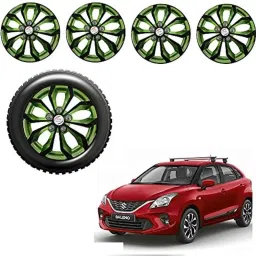 Auto Pearl 4 Pcs 15 inch Black &a; Green ABS Press Type Hubcap Wheel Cover Set with Retention Ring for Maruti Suzuki Baleno2020-image-30