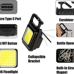 omkar Aluminum Cob Small, 500Lumens Bright Rechargeable Keychain Mini Flashlight 3 MOD LED Lantern image 2
